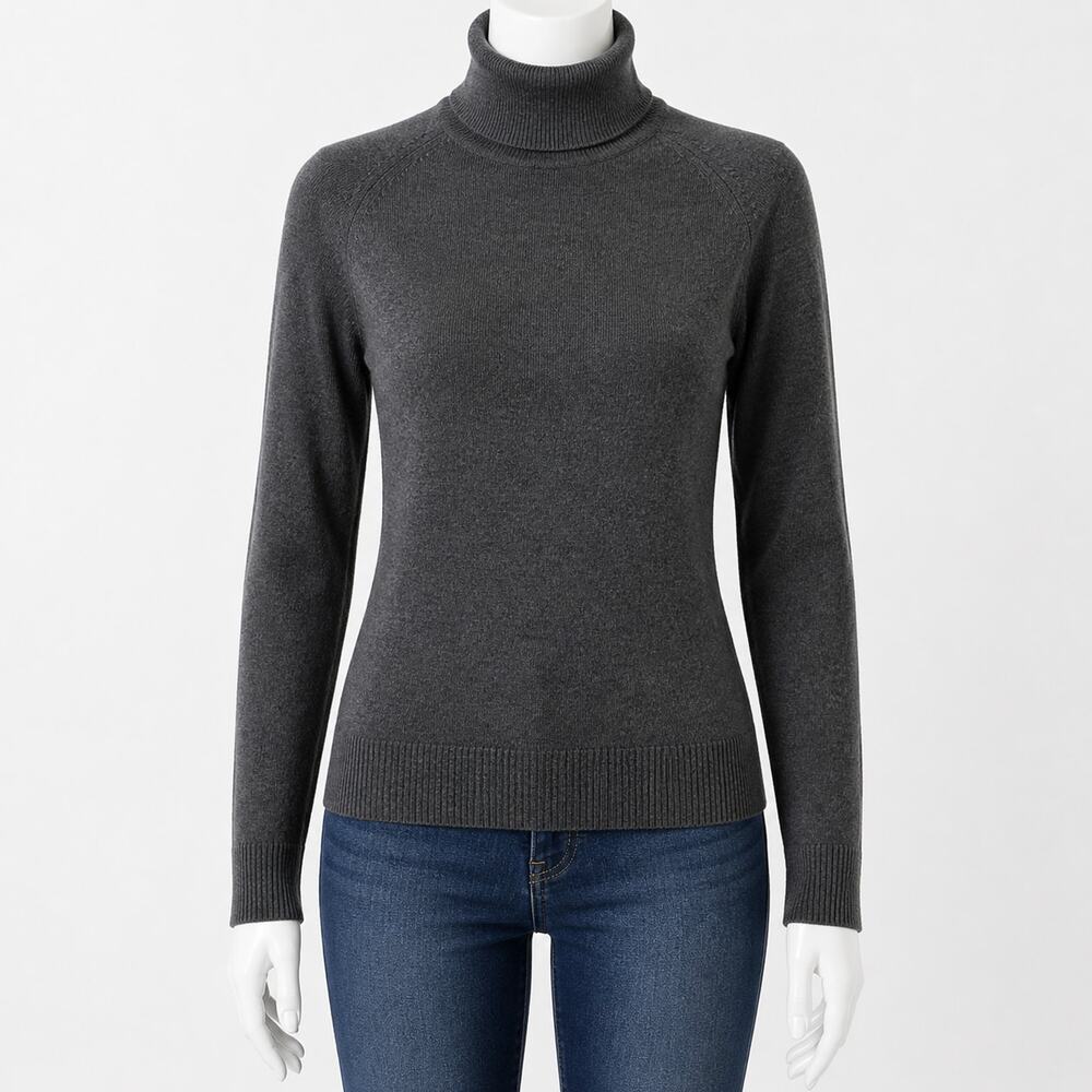 Jeanne Pierre Gray Turtleneck Sweater Cotton Knit Size L